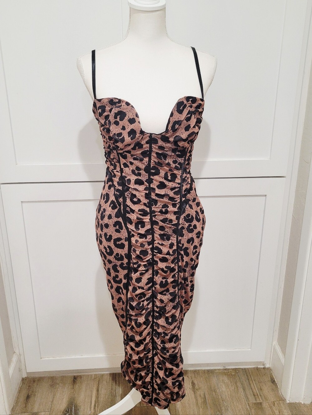 ASOS Leopard Print Midi Dress in Tan and Black